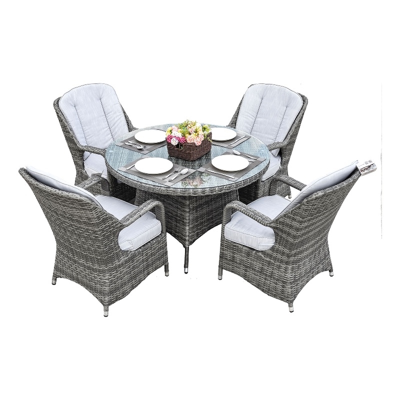 Patio 5-Pieces Gray Round Aluminum Rattan Outdoor Dining Set with Chairs