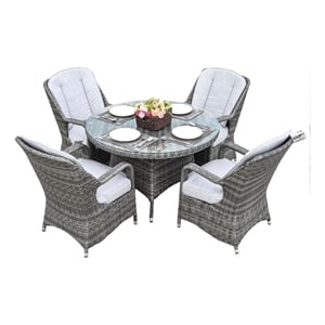 Patio 5-Pieces Gray Round Aluminum Rattan Outdoor Dining Set with Chairs