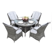 Patio 5-Pieces Gray Round Aluminum Rattan Outdoor Dining Set with Chairs