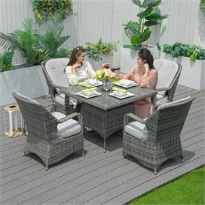 5-Piece Gray Aluminum Outdoor Wicker Square Dining Table Set