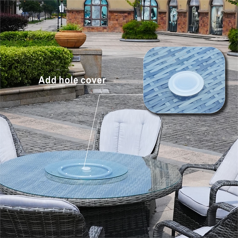 Round 6-Person Gray Aluminum Outdoor Dining Set With Cushions