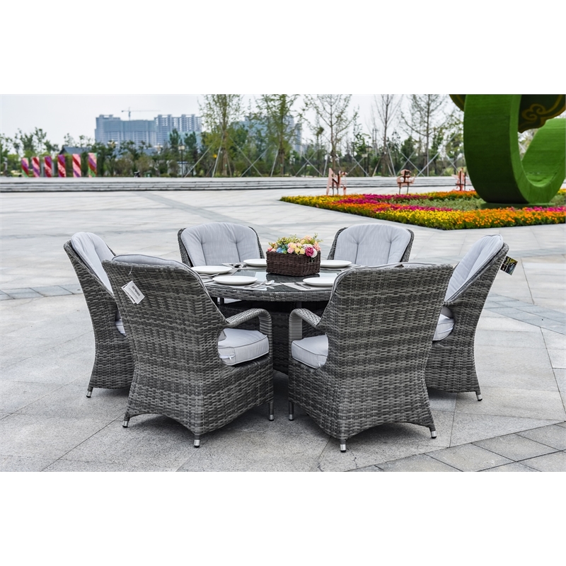 Round 6-Person Gray Aluminum Outdoor Dining Set With Cushions