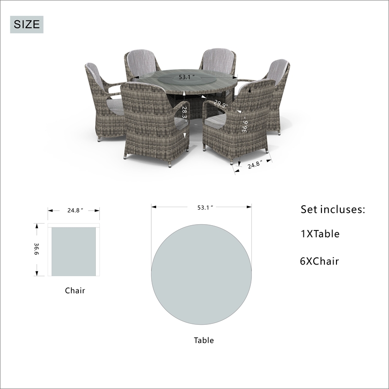Round 6-Person Gray Aluminum Outdoor Dining Set With Cushions