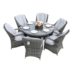Round 6-Person Gray Aluminum Outdoor Dining Set With Cushions