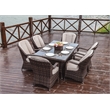 Brown Aluminum Rectangular 6-Person Outdoor Dining Set with Six Chairs