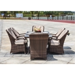 Brown Aluminum Rectangular 6-Person Outdoor Dining Set with Six Chairs