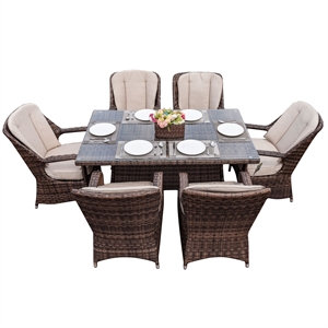 Brown Aluminum Rectangular 6-Person Outdoor Dining Set with Six Chairs