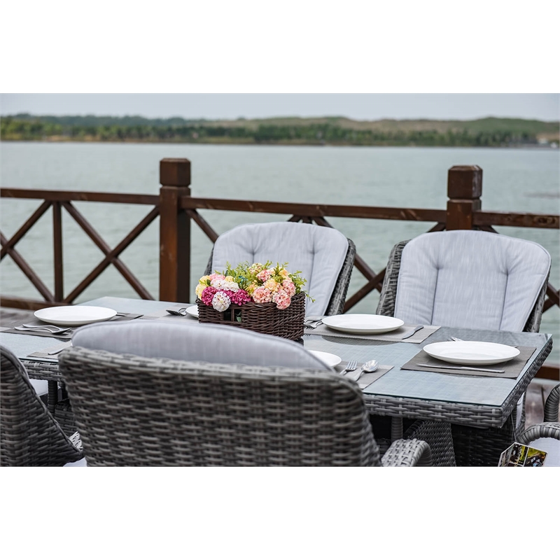 Gray Aluminum Rectangular 6-Person Outdoor Dining Set with Six Chairs