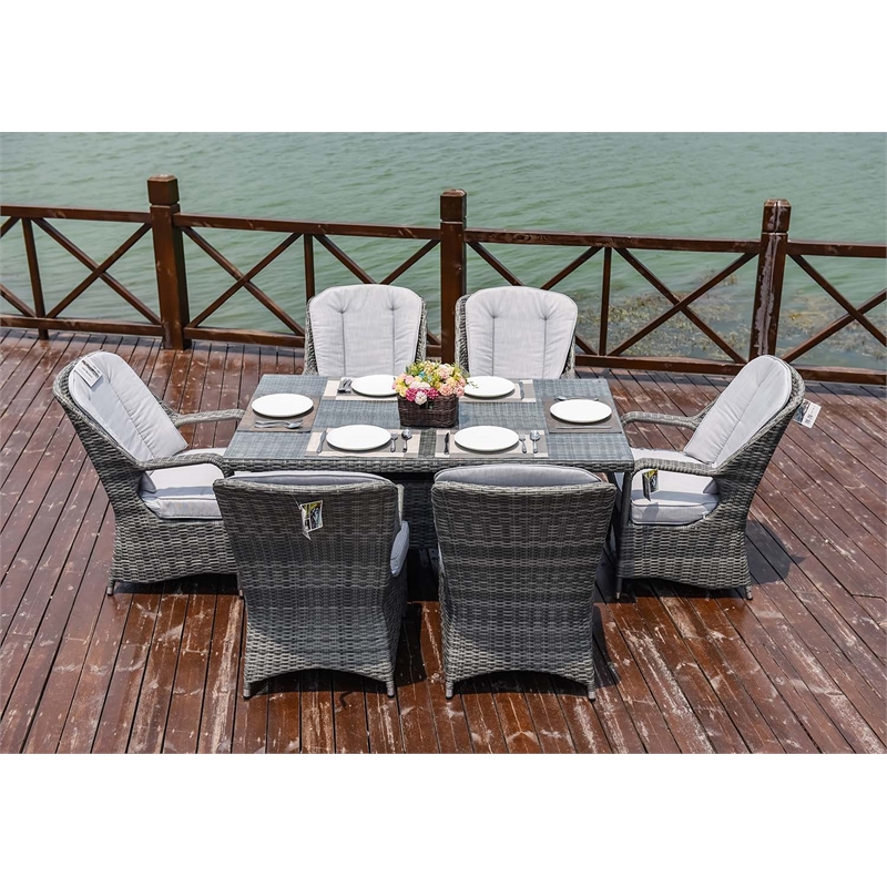 Gray Aluminum Rectangular 6-Person Outdoor Dining Set with Six Chairs