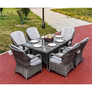 Gray Aluminum Rectangular 6-Person Outdoor Dining Set with Six Chairs