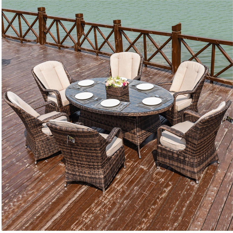 Oval Brown Aluminum 6 - Person Outdoor Dining Set With Cushions