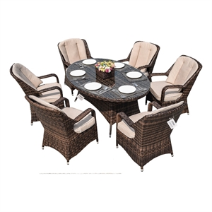 Oval Brown Aluminum 6 - Person Outdoor Dining Set With Cushions