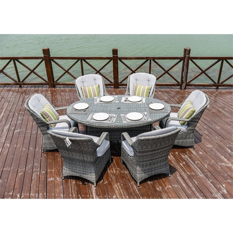 Oval Gray Aluminum 6 - Person Outdoor Dining Set With Cushions