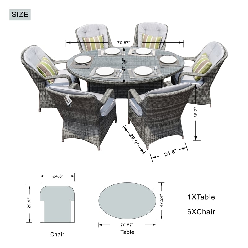 Oval Gray Aluminum 6 - Person Outdoor Dining Set With Cushions