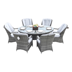 Oval Gray Aluminum 6 - Person Outdoor Dining Set With Cushions