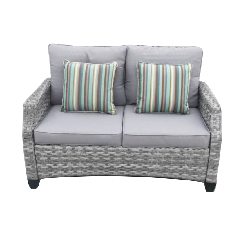 Aluminum 7-Person Gray Seating Group with Fire Pit and Cushions