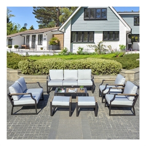 Direct Wicker 7 Piece Iron Outdoor Conversation Sets in Black with Cushions