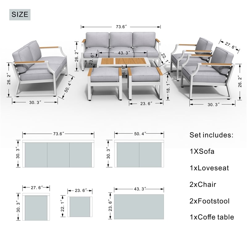 Direct Wicker 7 Piece Metal Outdoor Conversation Sets in White with Cushions