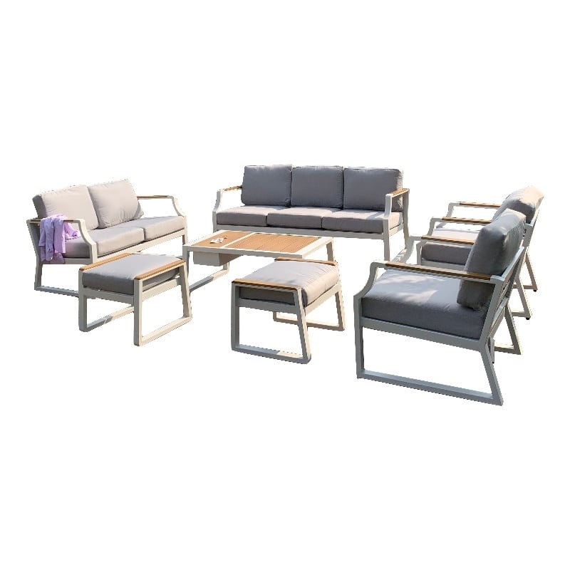 Direct Wicker 7 Piece Metal Outdoor Conversation Sets in White with Cushions