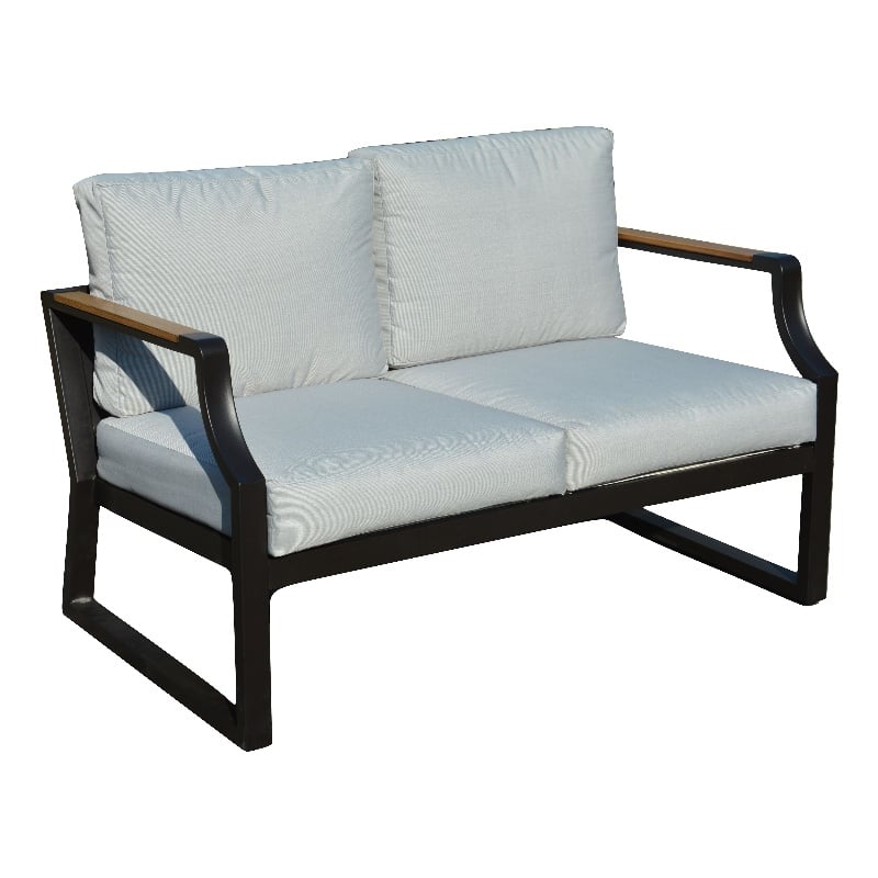 Direct Wicker Modern Loveseat Sofa Wrought Metal & Fabric with Cushions in Black