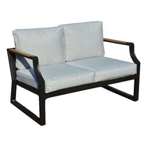 Direct Wicker Modern Loveseat Sofa Wrought Metal & Fabric with Cushions in Black