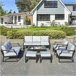 Direct Wicker Modern Loveseat Sofa Wrought Metal & Fabric with Cushions in Black