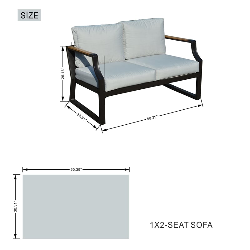 Direct Wicker Modern Loveseat Sofa Wrought Metal & Fabric with Cushions in Black