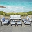 Direct Wicker Modern Loveseat Sofa Wrought Metal & Fabric with Cushions in Black