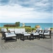Direct Wicker Three Seats Sofa Wrought Metal & Fabric with Cushions in Black