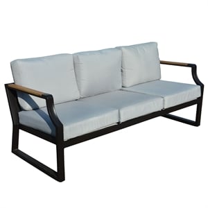 Direct Wicker Three Seats Sofa Wrought Metal & Fabric with Cushions in Black
