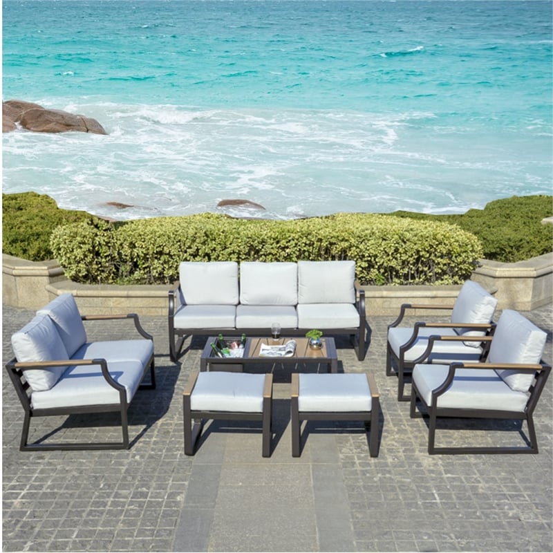 Direct Wicker 2 Piece Iron & Fabric Ottomans with Cushion in Black