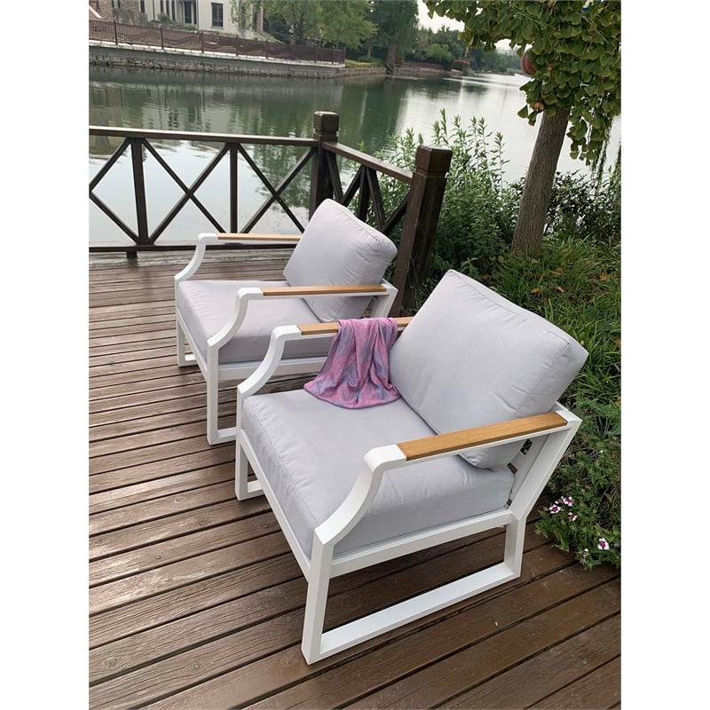 Direct Wicker 2 Pieces Outdoor Sofa Patio Single Chair with Cushions in White