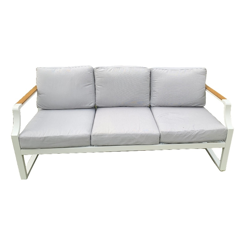 Direct Wicker Three Seats Sofa Wrought Metal & Fabric with Cushions in White