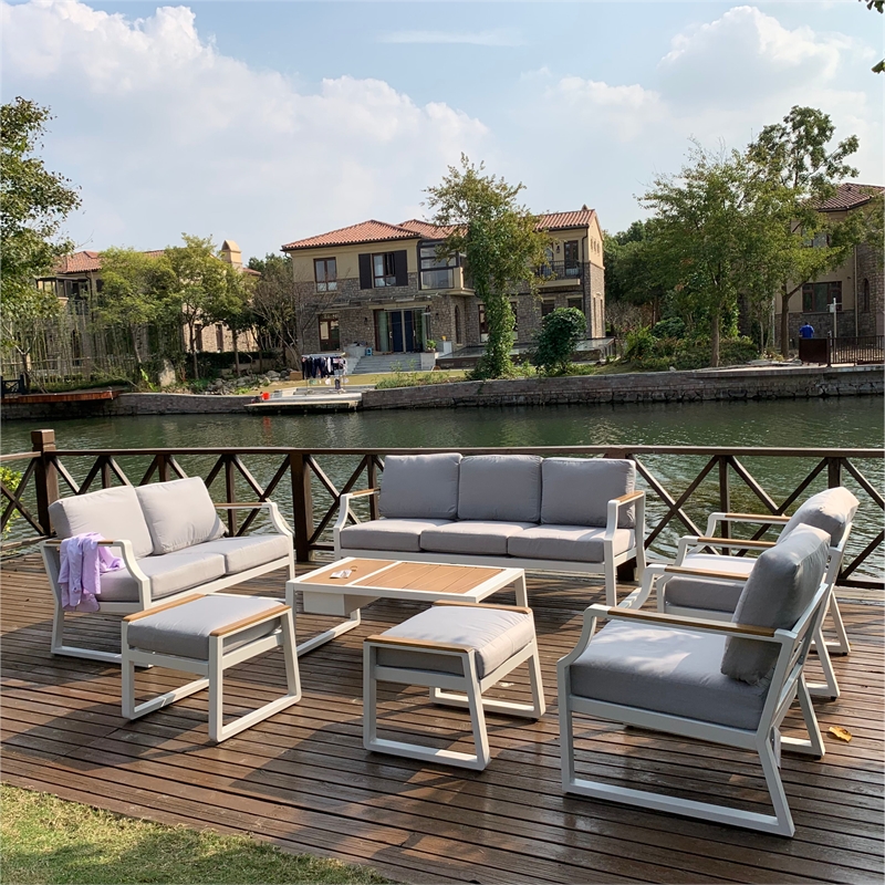 Direct Wicker 2 Piece Iron & Fabric Ottomans with Cushion in White