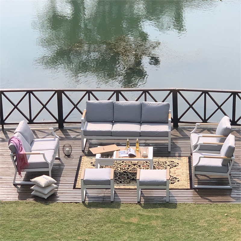 Direct Wicker 2 Piece Iron & Fabric Ottomans with Cushion in White