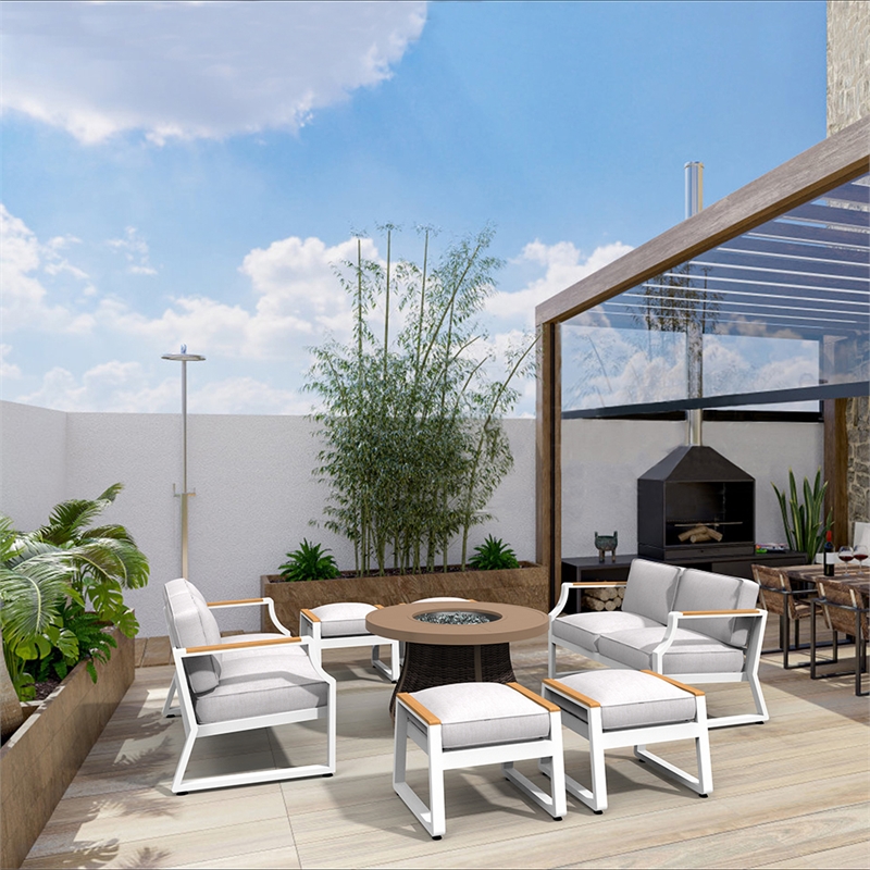 Direct Wicker 2 Piece Iron & Fabric Ottomans with Cushion in White