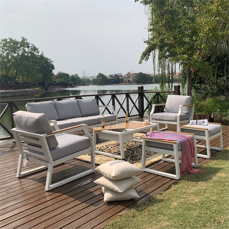 Direct Wicker 2 Piece Iron & Fabric Ottomans with Cushion in White