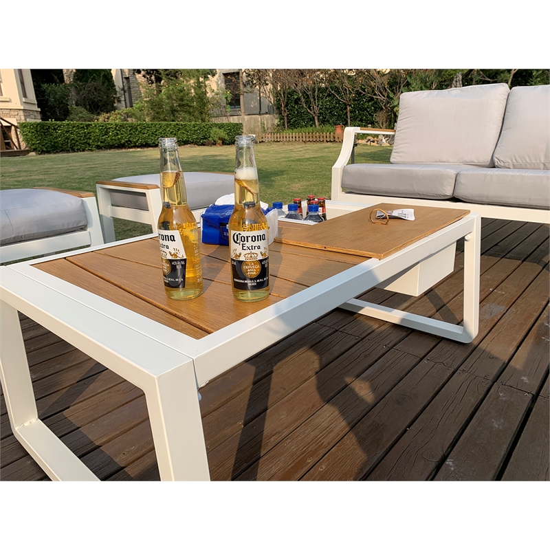Direct Wicker Storage Iron Coffee Table with Ice Box in White with Cover