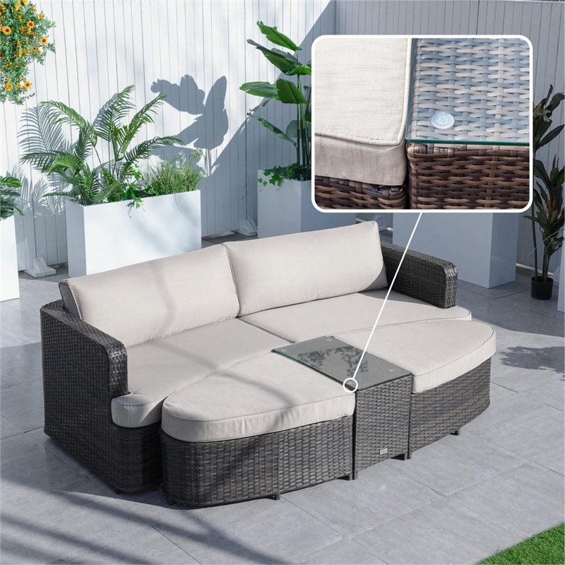 Patio Brown Rattan Patio Bed Outdoor Patio Lounger Wicker Daybed