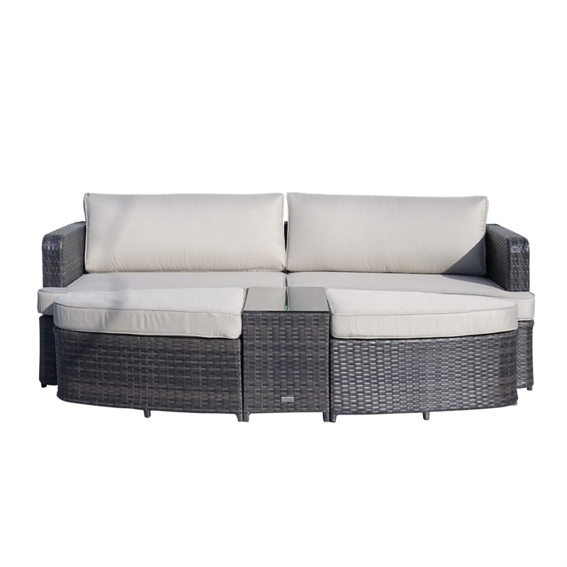 Patio Brown Rattan Patio Bed Outdoor Patio Lounger Wicker Daybed