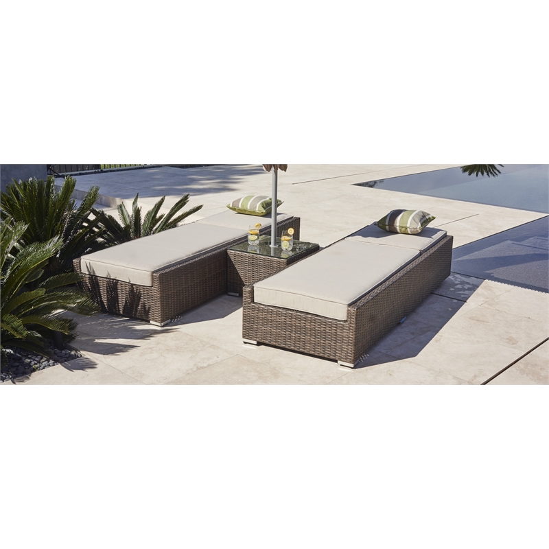 Patio Brown Rattan Outdoor Chaise Lounge Set with Table (Set of 2)