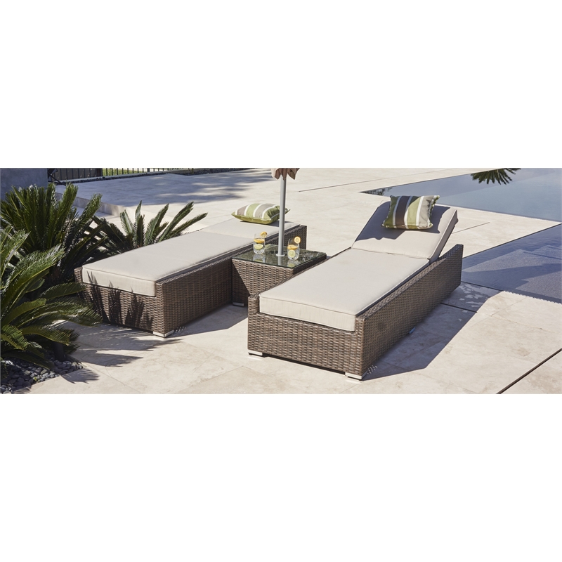 Patio Brown Rattan Outdoor Chaise Lounge Set with Table (Set of 2)
