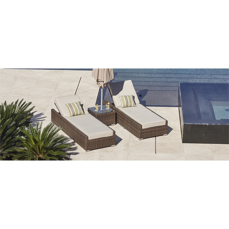 Patio Brown Rattan Outdoor Chaise Lounge Set with Table (Set of 2)