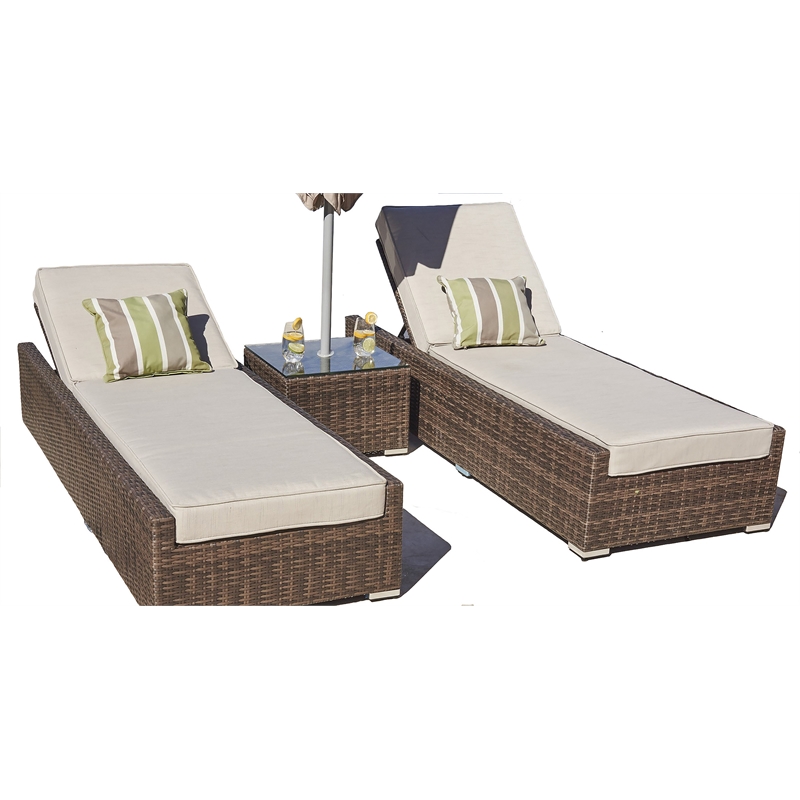 Patio Brown Rattan Outdoor Chaise Lounge Set with Table (Set of 2)