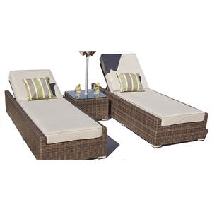patio brown rattan outdoor chaise lounge set with table (set of 2)