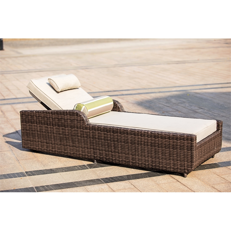 Patio Brown Rattan Outdoor Chaise Lounge Set with Table (Set of 2)