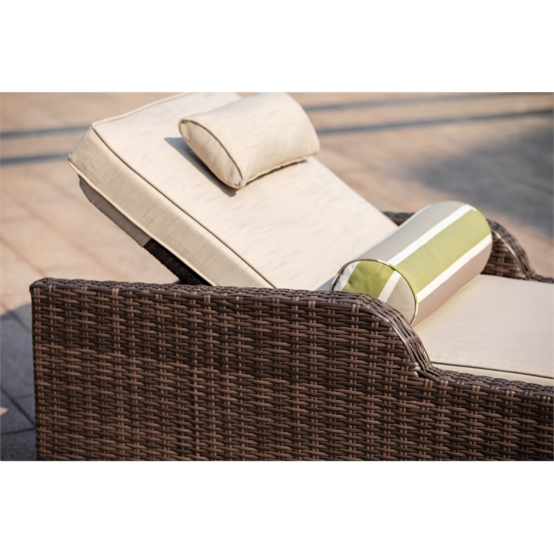 Patio Brown Rattan Outdoor Chaise Lounge Set with Table (Set of 2)