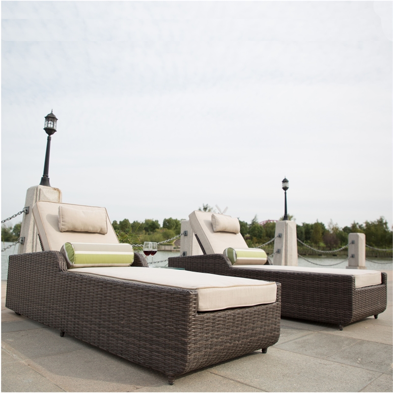 Patio Brown Rattan Outdoor Chaise Lounge Set with Table (Set of 2)