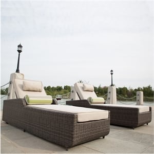 Patio Brown Rattan Outdoor Chaise Lounge Set with Table (Set of 2)