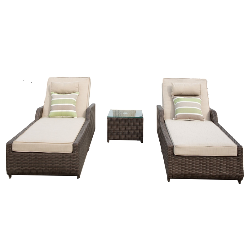 Patio Brown Rattan Outdoor Chaise Lounge Set with Table (Set of 2)
